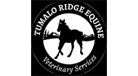 TumaloEquineVet_200x110 black clipart of a horse in a valley with white letters around Tumalo Ridge Equine Veterinary Services